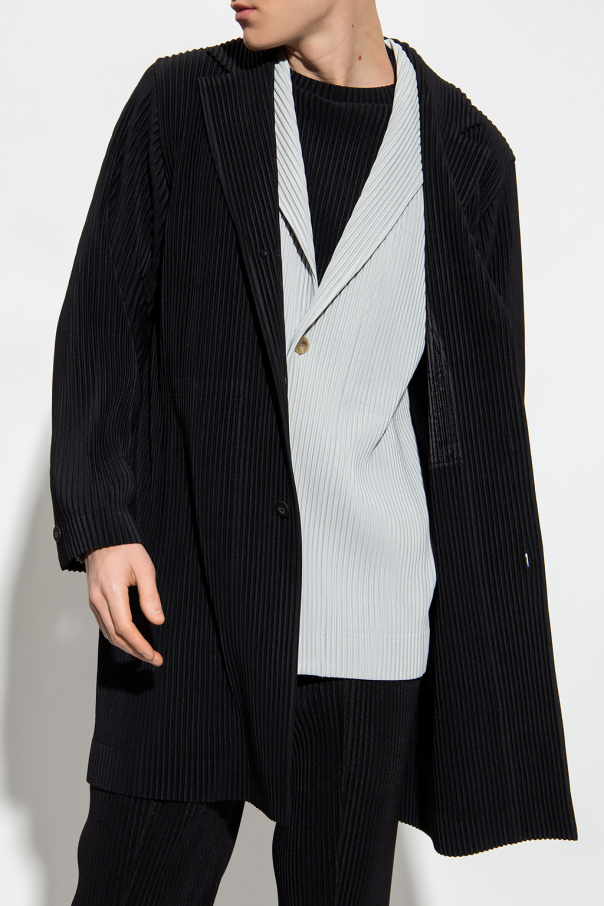 Black Pleated coat Issey Miyake Homme Plisse - DONDUP ribbed V